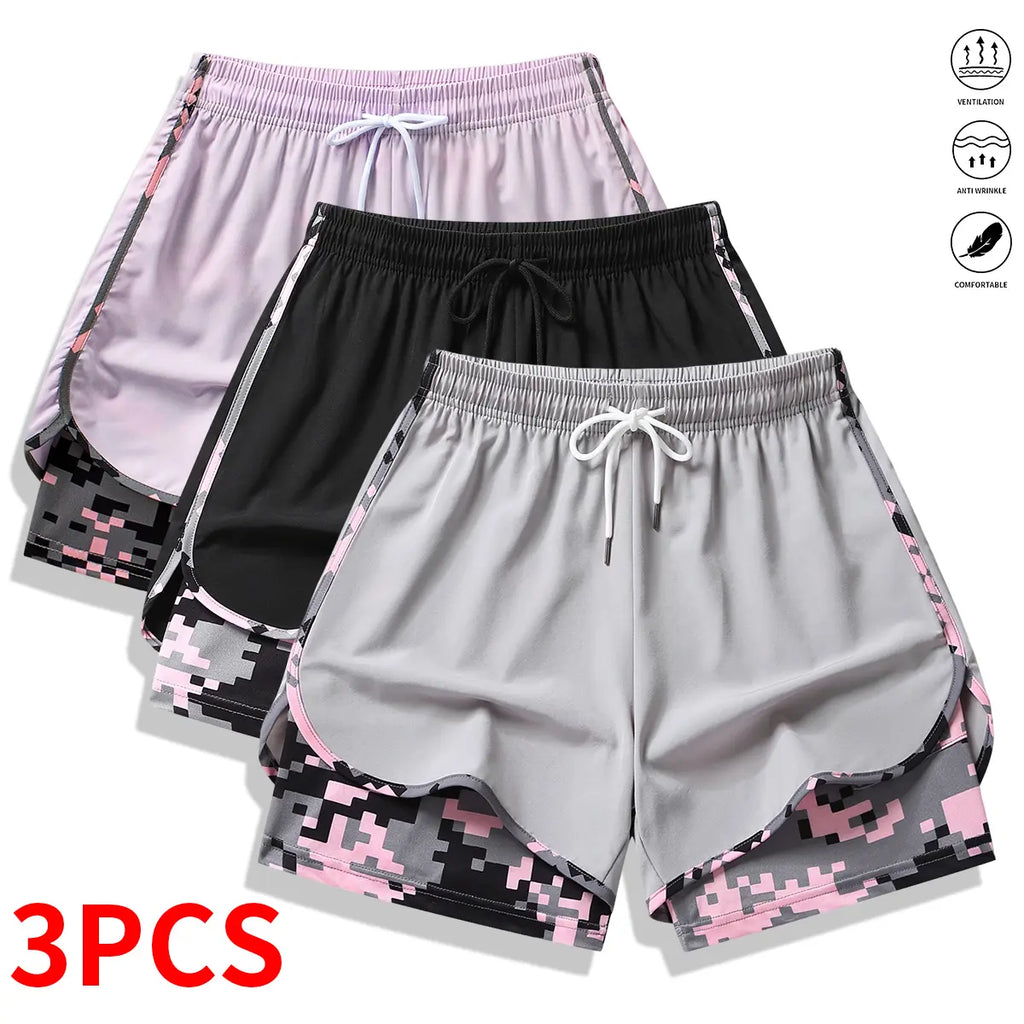 3-Pack Women’s Athletic Shorts with Liner – Drawstring Elastic Waistband Running Shorts