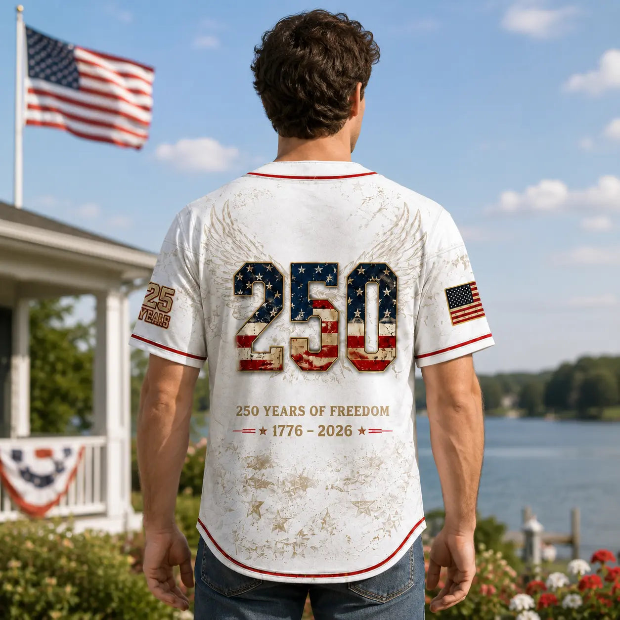 Men's USA 250th Anniversary Baseball Jersey – Vintage Patriotic 1776-2026 Eagle Button Down Shirt