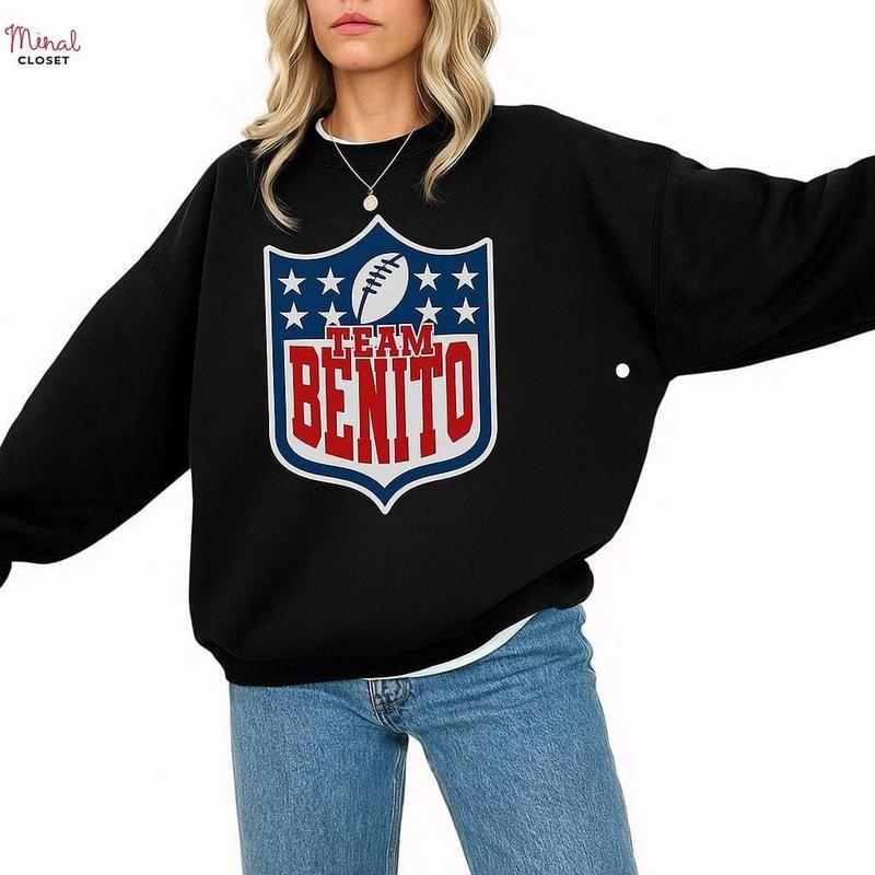 Team Benito Sweatshirt – Retro Football Shield Graphic Crewneck Pullover