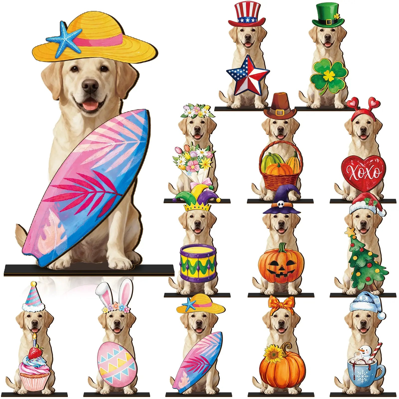 Interchangeable Cat Wooden Desk Decor with Magnetic Seasonal Hats – Cute Holiday Gift for Cat Lovers