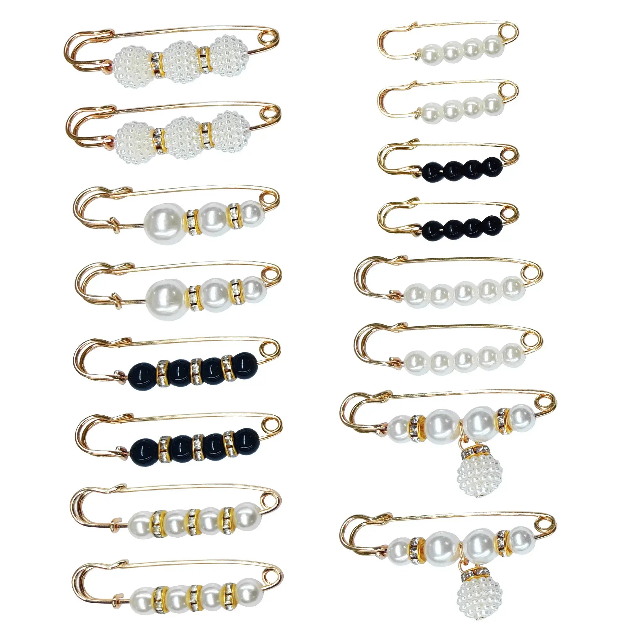 16-Piece Pearl Brooch Pin Set - Decorative Mixed-Style Fasteners for Cardigans & Dresses