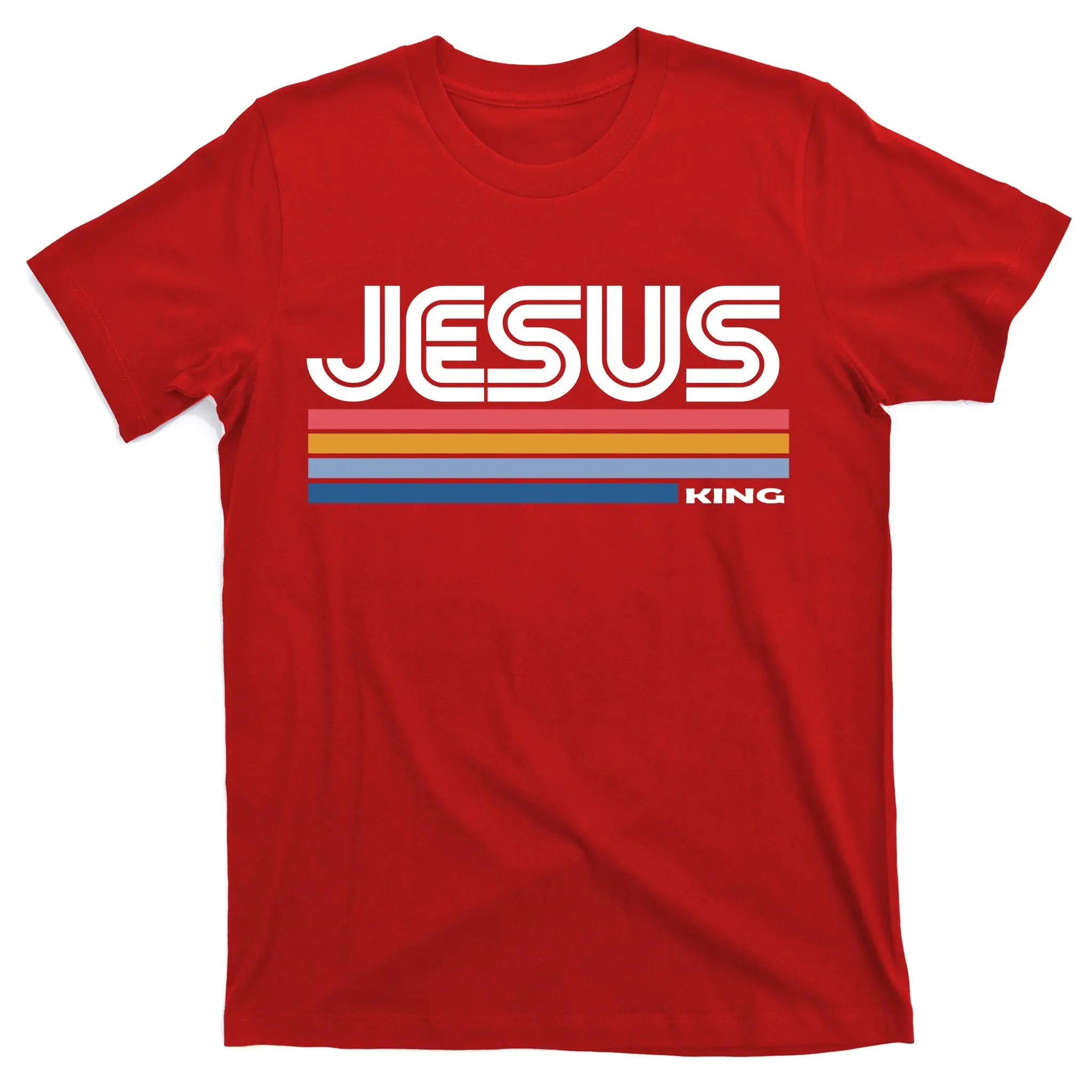 "Jesus King" Retro 70s Stripe Tee | Vintage Sunset Graphic Faith Shirt
