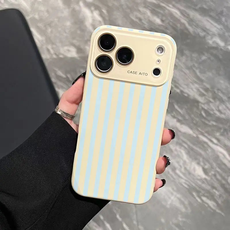 Retro Stripe High-Contrast Phone Case – Skin-Friendly Anti-Drop Lens Cover for iPhone 17 Pro Max