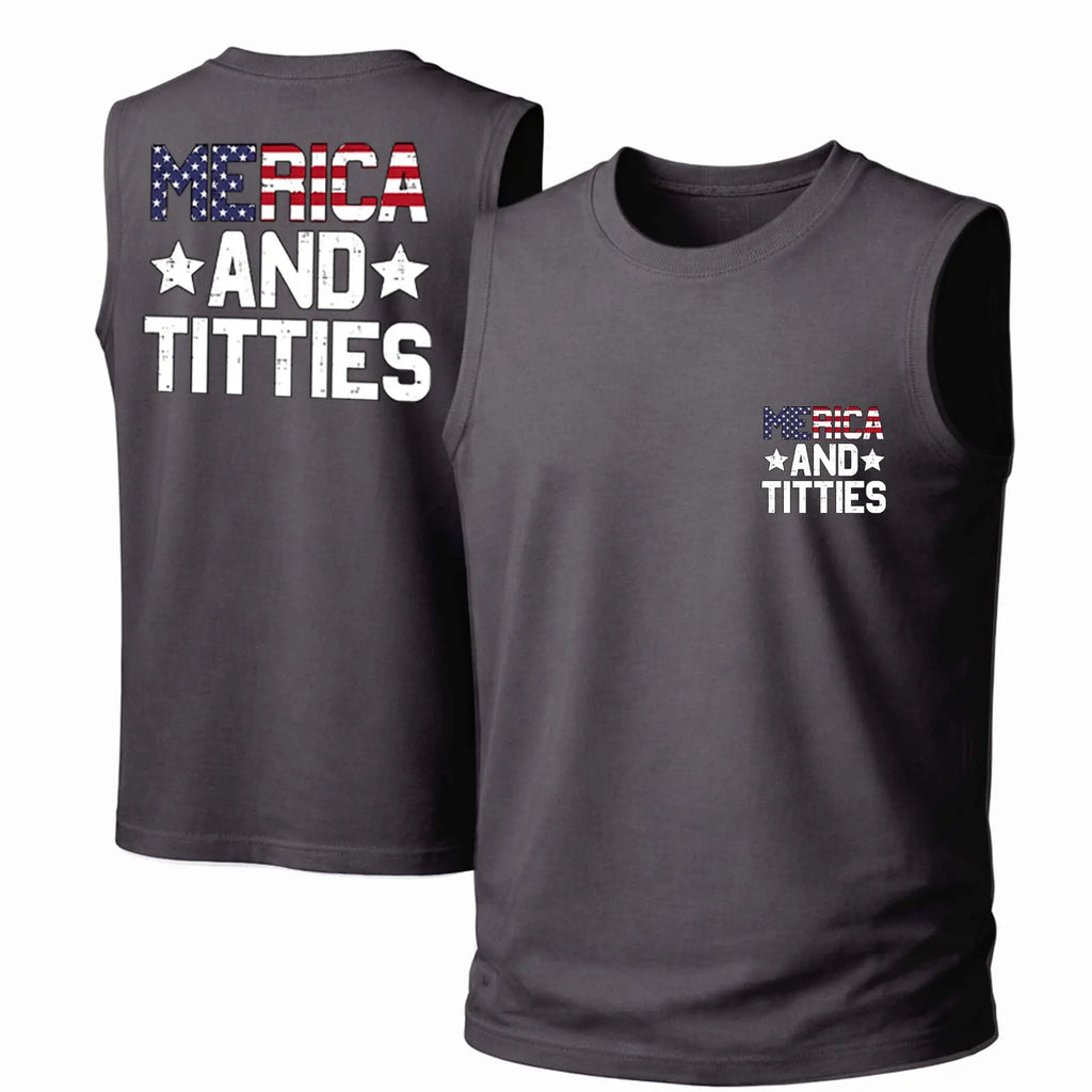 Men's "Merica And Titties" Sleeveless Tank Top – Punk Printed Crew Neck Vest