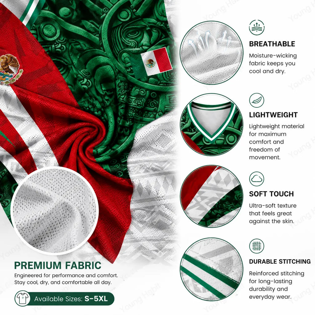 Mexico Flag Eagle V-Neck Jersey – Aztec Pattern Patriotic Soccer Style Shirt