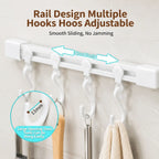 Adjustable 10-Hook Slide Rail Organiser – Multifunctional Adhesive Storage Rack for Kitchen & Bathroom
