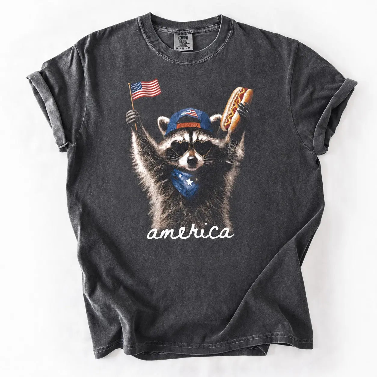 Comfort Colors Feral & Free Raccoon Patriotic Shirt – Retro 4th of July USA Independence Day Tee
