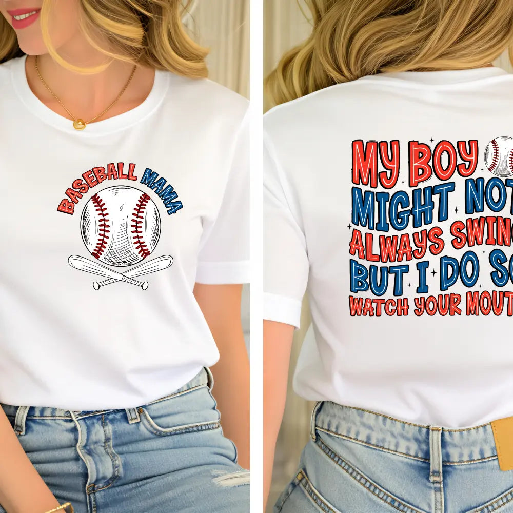 "My Boy Might Not Always Swing" Shirt | Heartfelt Baseball Mama Tee