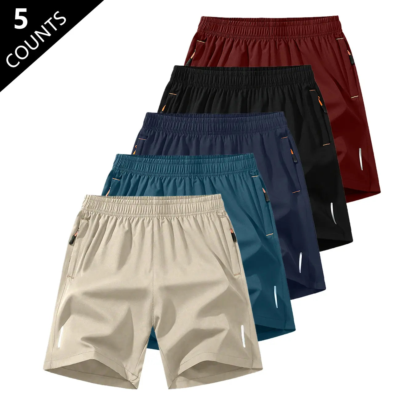 Men's Solid-Color Casual Summer Shorts with Zippered Pockets (97% Polyester/3% Spandex) - Tropical Beige