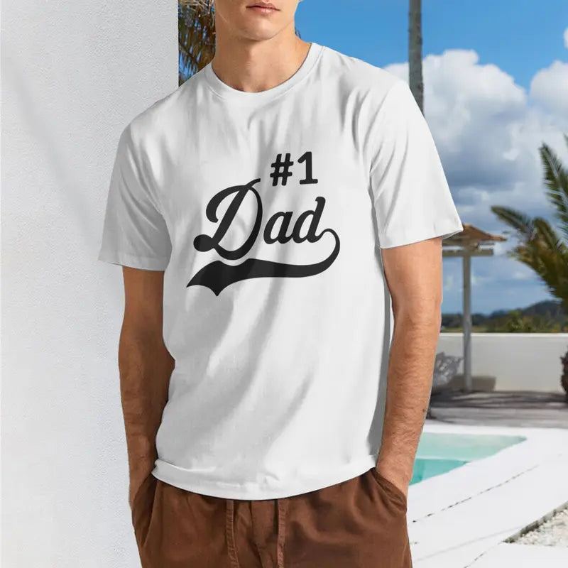 "#1 Dad" Graphic Crew Neck Short-Sleeve Cotton T-Shirt