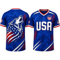 USA Patriotic Wolf Graphic V-Neck Sports Jersey – Lightweight Quick-Dry Athletic Top