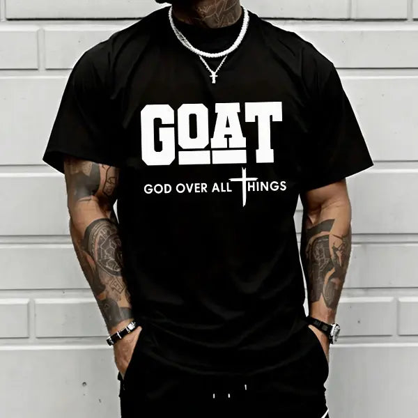GOAT "God Over All" Men's Loose Streetwear Tee – Trendy Christian Urban Style