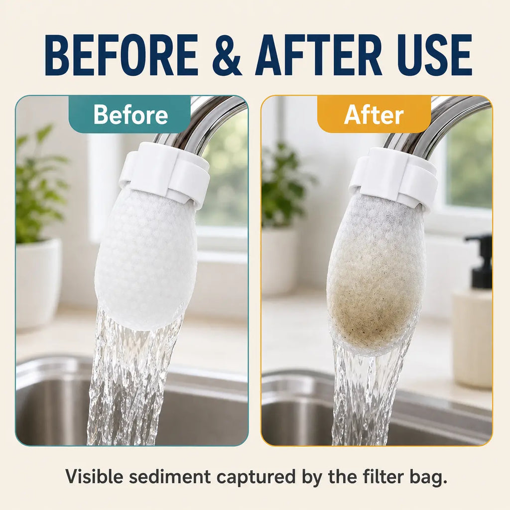 Faucet Cotton Sediment Filter Sock Bags – 50 Pack Splash-Reducing Tap Water Strainer