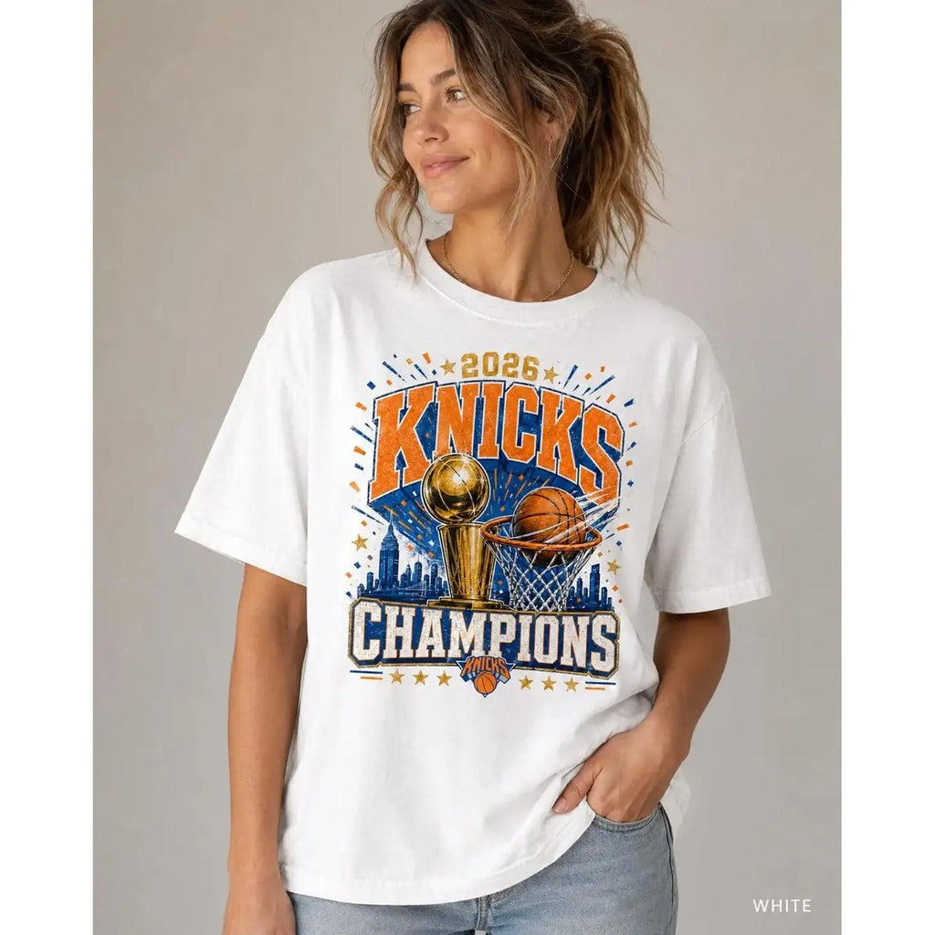 New York 2026 Cotton T-shirt, Knick Champs City Hoops Basketball Tee for Sports Fans Gift