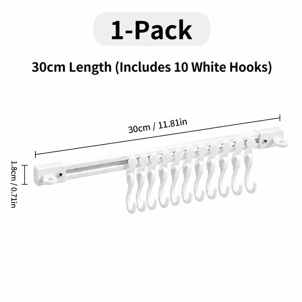Adjustable 10-Hook Slide Rail Organiser – Multifunctional Adhesive Storage Rack for Kitchen & Bathroom