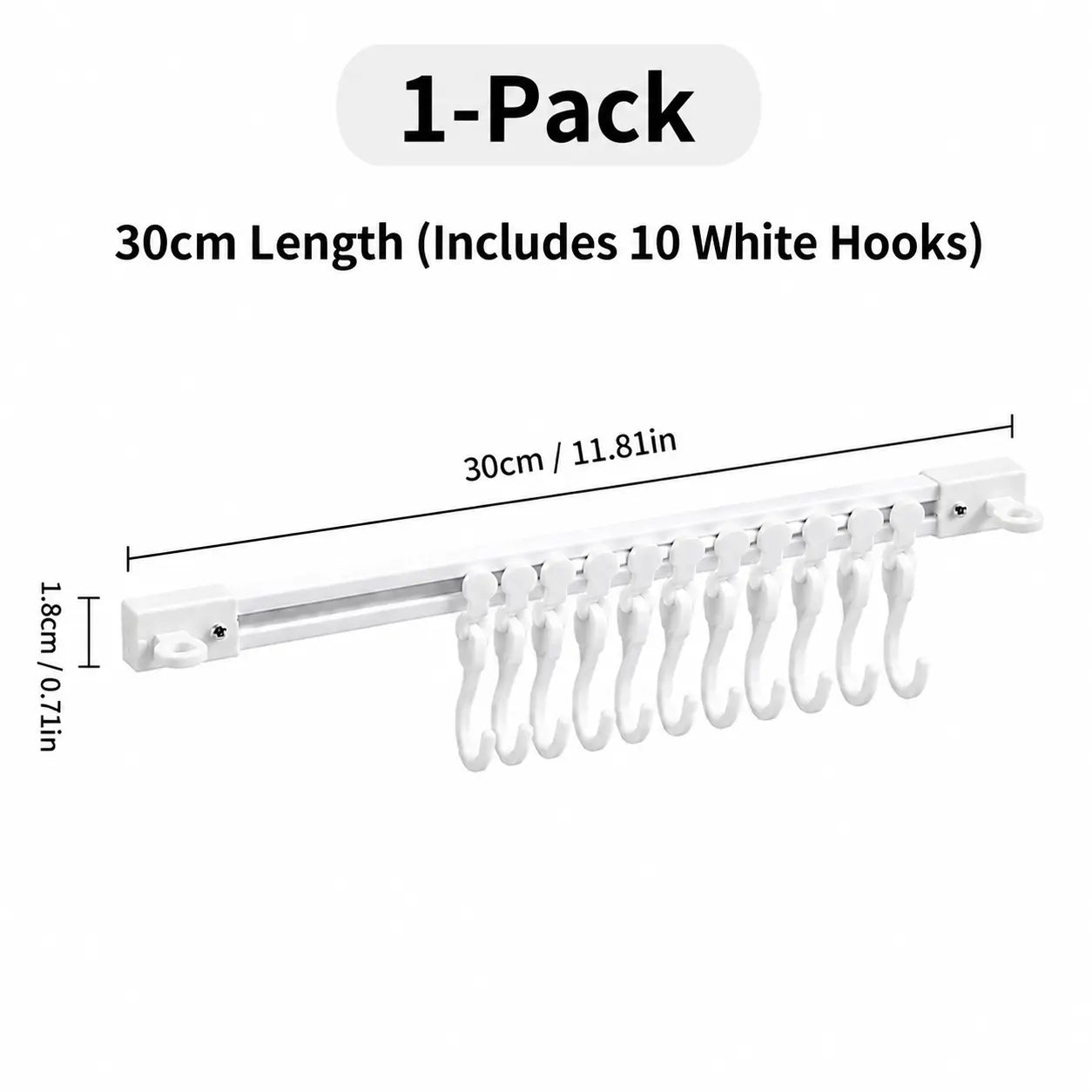 Adjustable 10-Hook Slide Rail Organiser – Multifunctional Adhesive Storage Rack for Kitchen & Bathroom