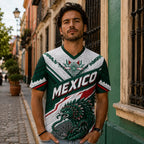 Men's Mexico V-Neck Soccer Jersey – Breathable Mesh Aztec Eagle Graphic Top