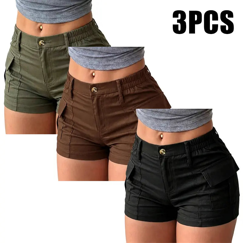3-Pack Women’s Summer Cargo Shorts – Multi-Pocket Button Waist Versatile Trousers