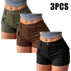 3-Pack Women’s Summer Cargo Shorts – Multi-Pocket Button Waist Versatile Trousers