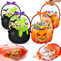 24/50-Pack Halloween Plastic Goodie Bags – Trick-or-Treat Candy Bags with Pumpkin & Skeleton Design