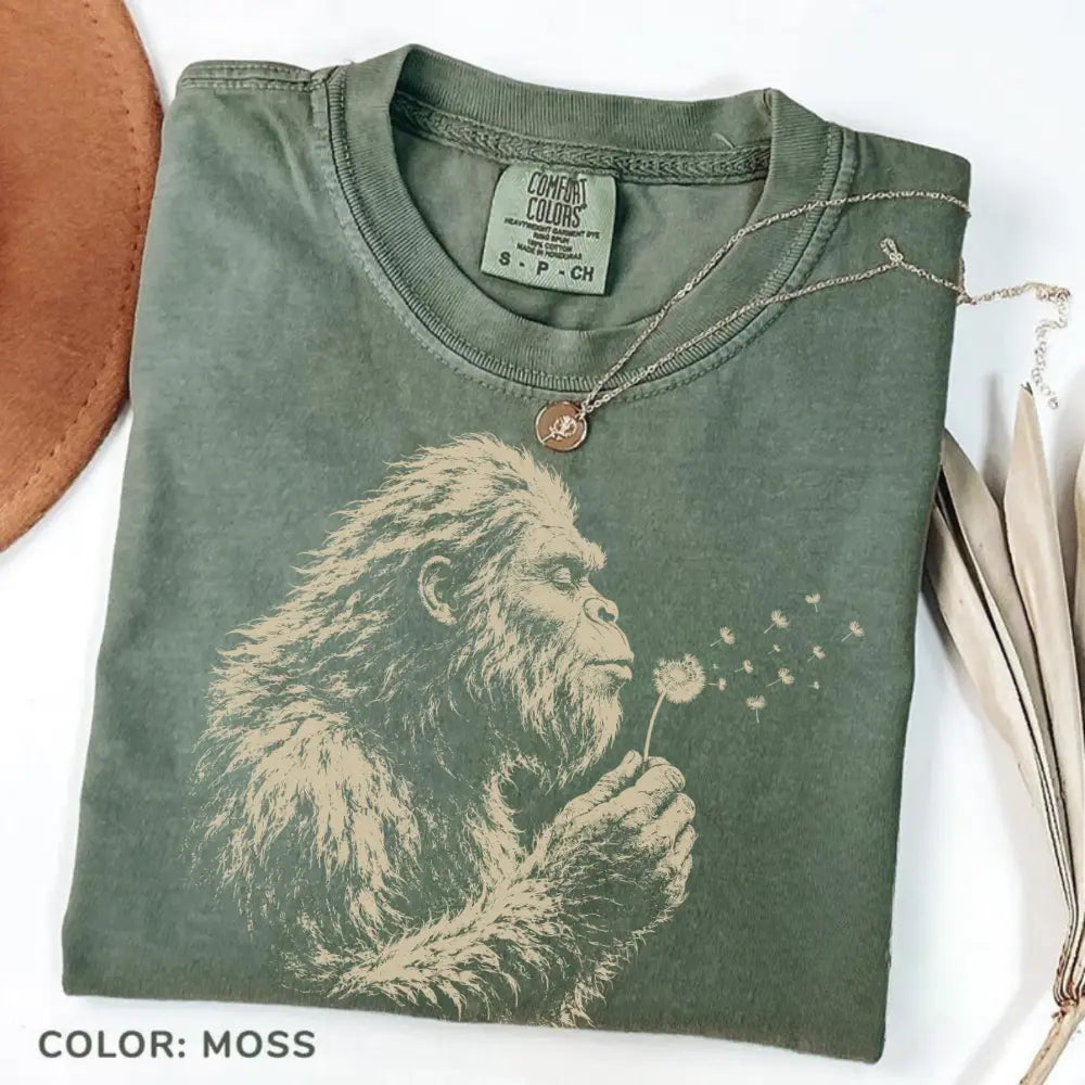 Comfort Colors Bigfoot Dandelion Tee – Vintage Sasquatch Woodland Graphic Shirt