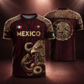 Mexico Soccer Jersey – Aztec Eagle & Serpent Graphic Shirt, Unisex Short Sleeve Burgundy & Gold Fan Apparel