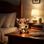 Highland Cow LED Night Light - Cute Resin Animal Figurine Table Lamp (USB)