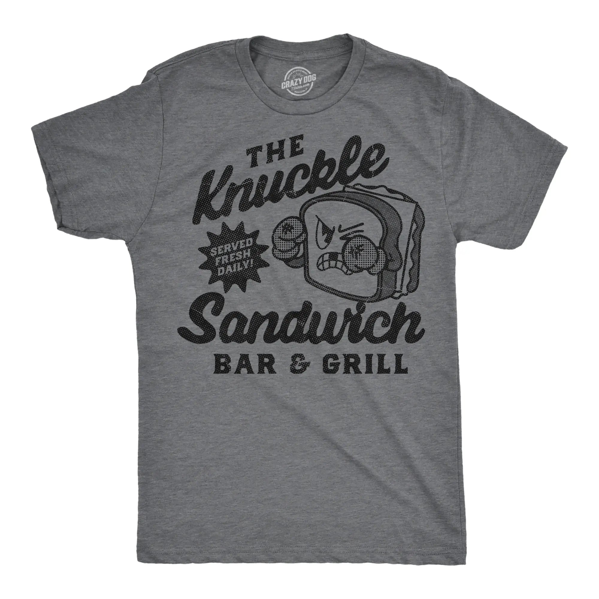 The Knuckle Sandwich Bar & Grill Funny Graphic Tee - Men's Vintage Sarcastic Novelty T-Shirt (Dark Grey)