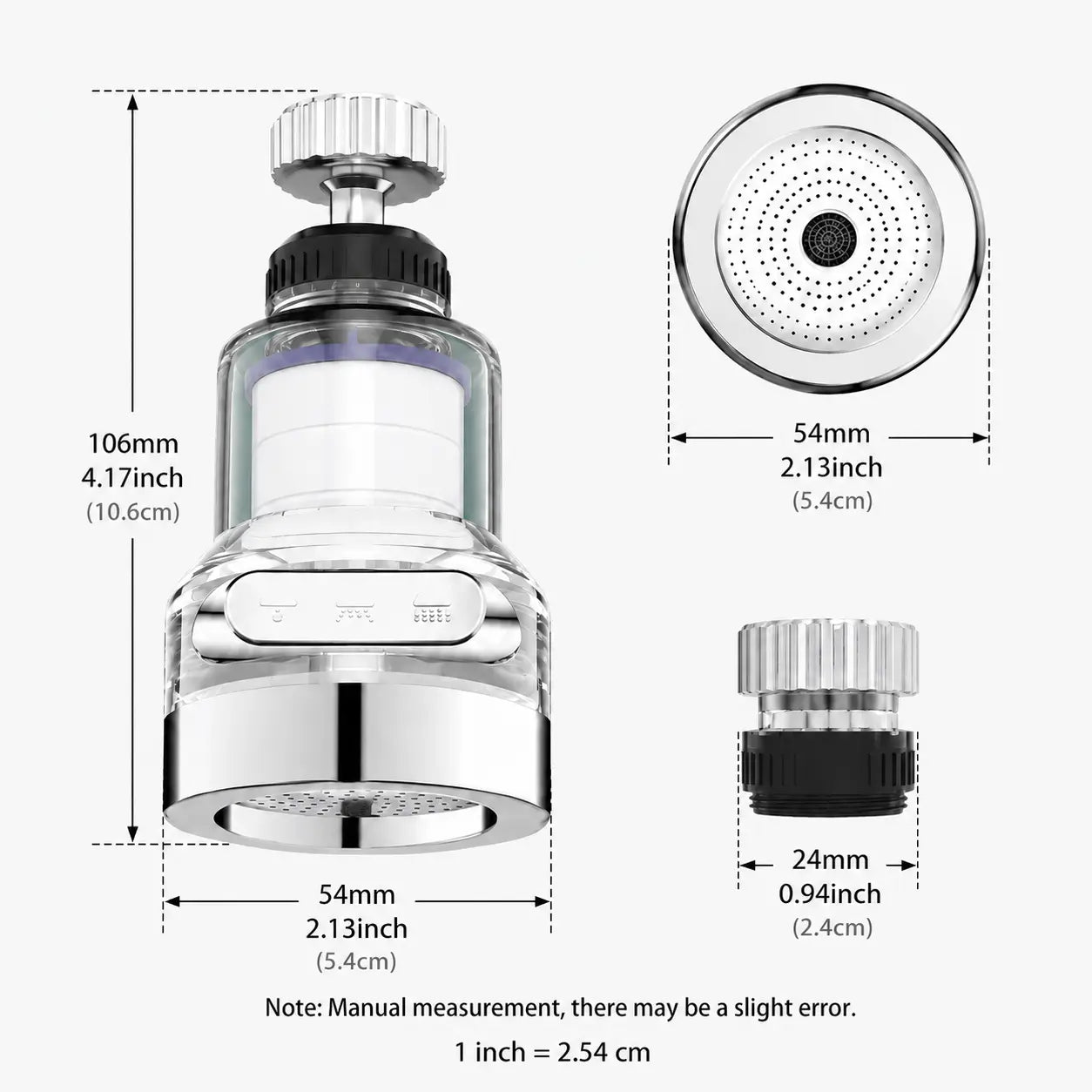 360° Rotating 6-Layer Faucet Aerator Filter – 3 Water Modes Splash-Free Sink Attachment (1-Pack)