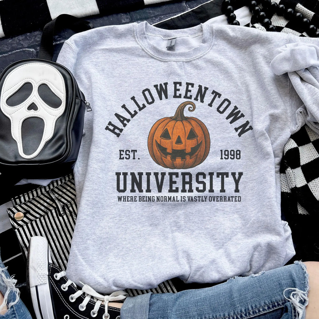 Halloween Town University Pumpkin Sweatshirt – Ash Grey Heavy Cotton Pullover