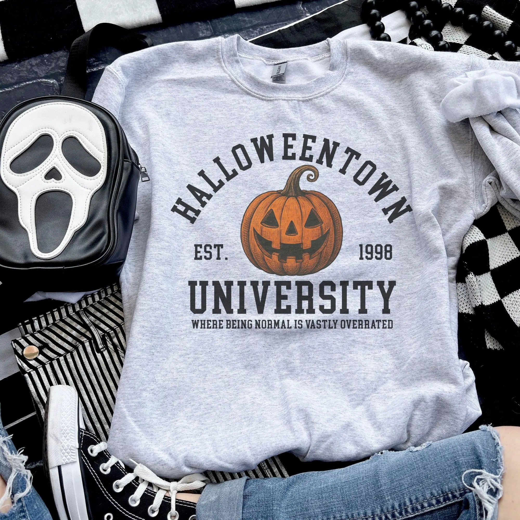 Halloween Town University Pumpkin Sweatshirt – Ash Grey Heavy Cotton Pullover