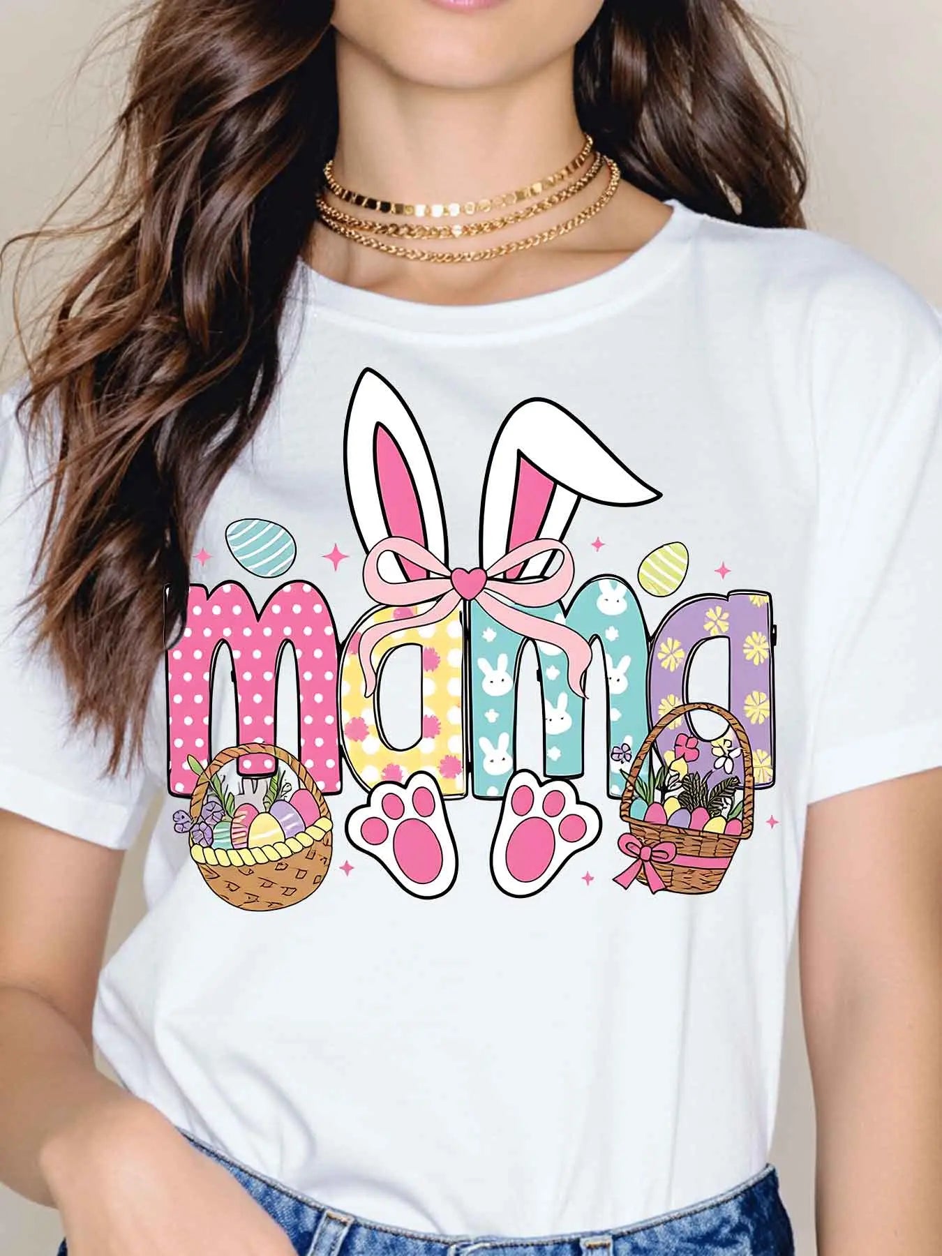 "Mama Bunny" Easter T-Shirt | Cute Bunny Ears & Basket Mom Shirt