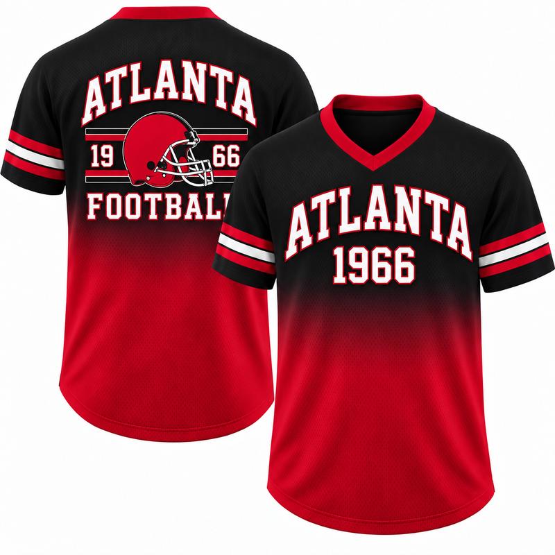 Game Day Gradient V-Neck Jersey – City Helmet Print Short-Sleeve Mesh Fan Shirt