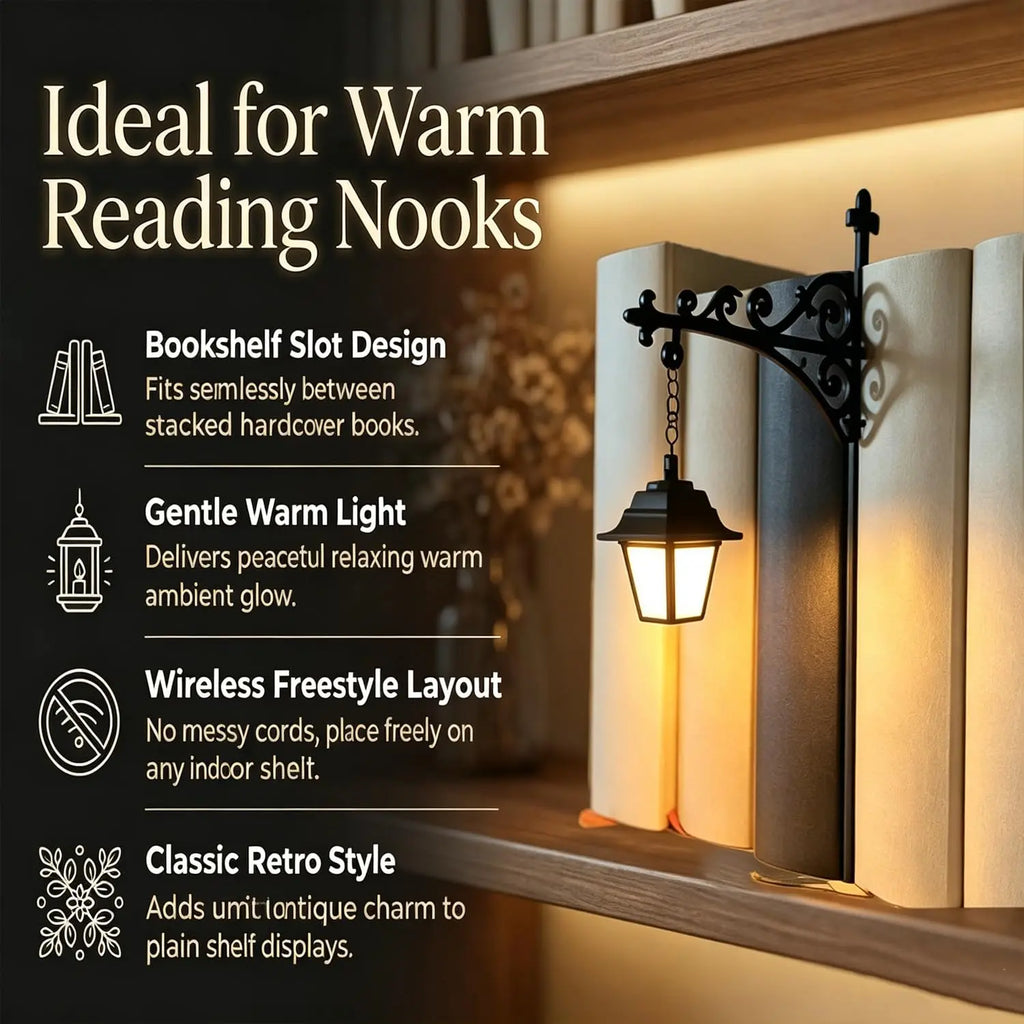 Library Lantern Decorative Bookshelf Lighting – Miniature Hanging Shelf LED Nightlight