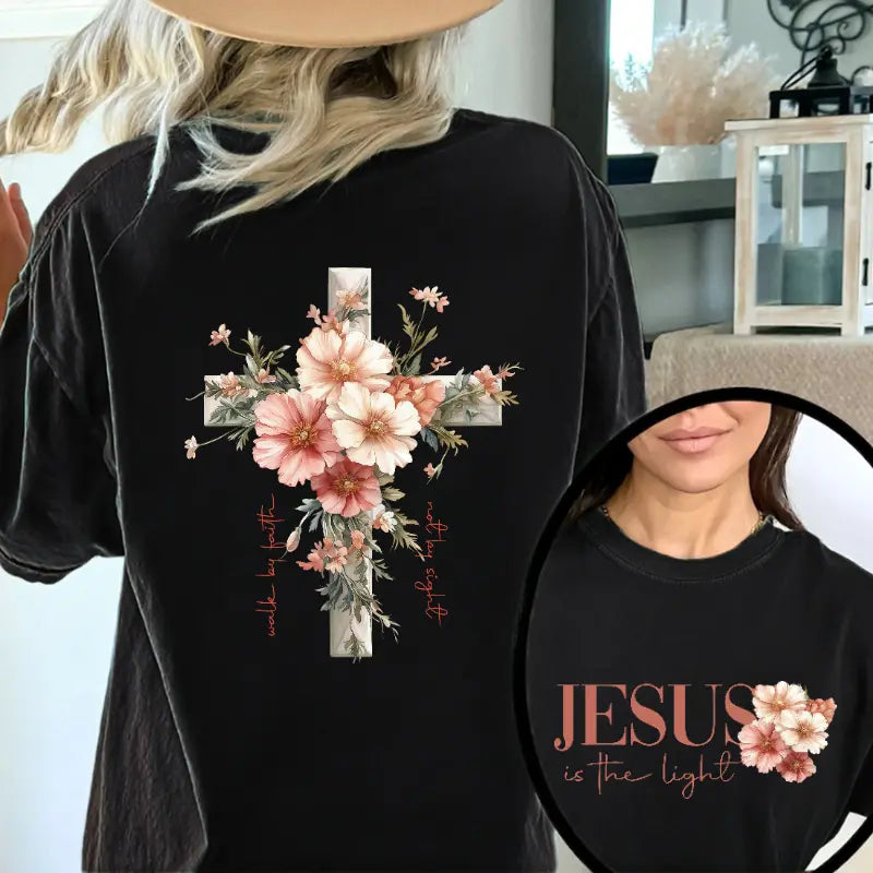 "Jesus Is The Light" Floral Christian Shirt | His Grace Is Enough Tee
