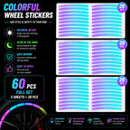 60-Piece Glow in The Dark Reflective Wheel Rim Stickers – Waterproof Universal Decals for Cars