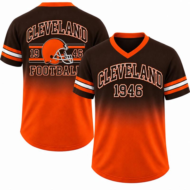 Game Day Gradient V-Neck Jersey – City Helmet Print Short-Sleeve Mesh Fan Shirt