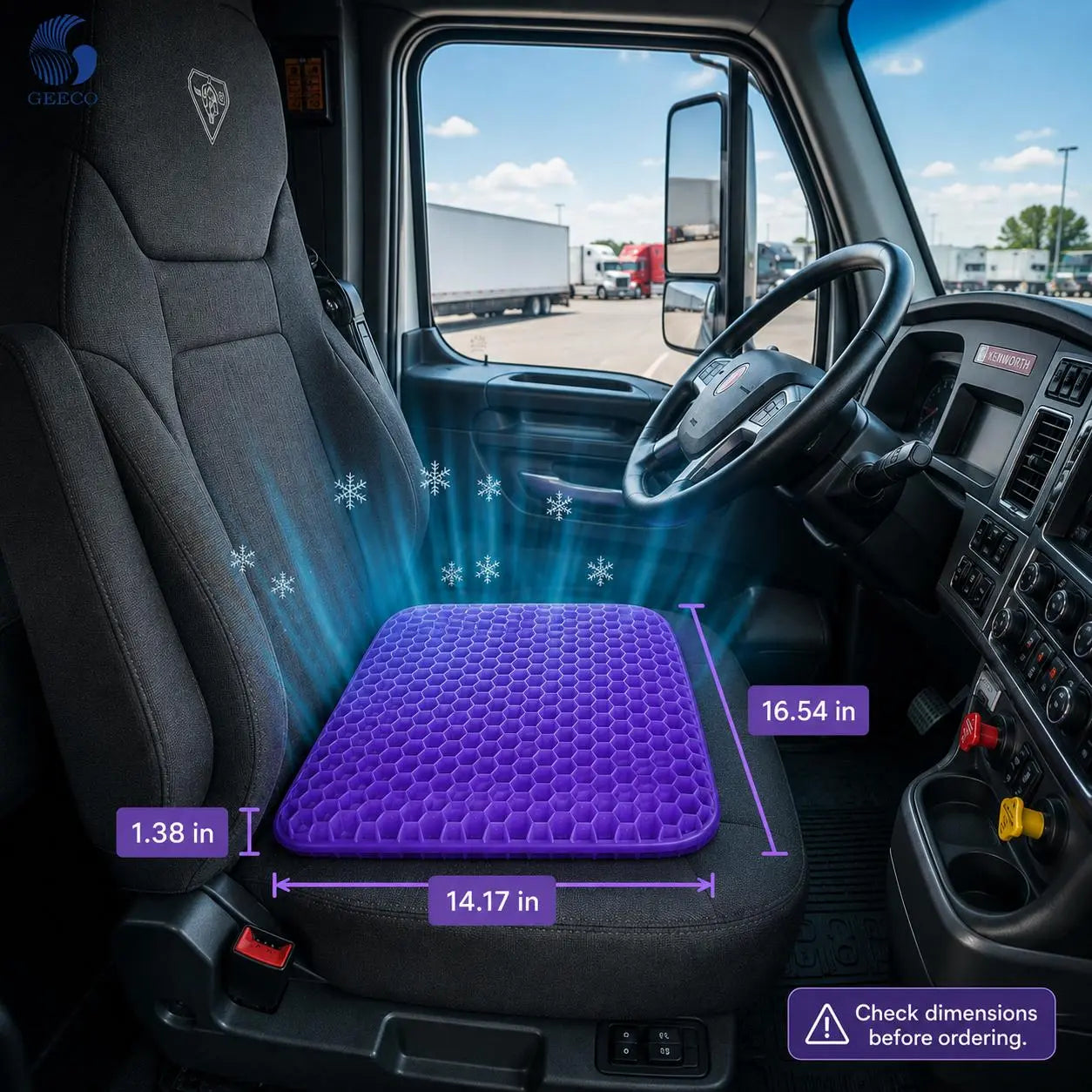 GEECO Purple Gel Seat Cushion – Firm Honeycomb Cooling Pad with Non-Slip Cover