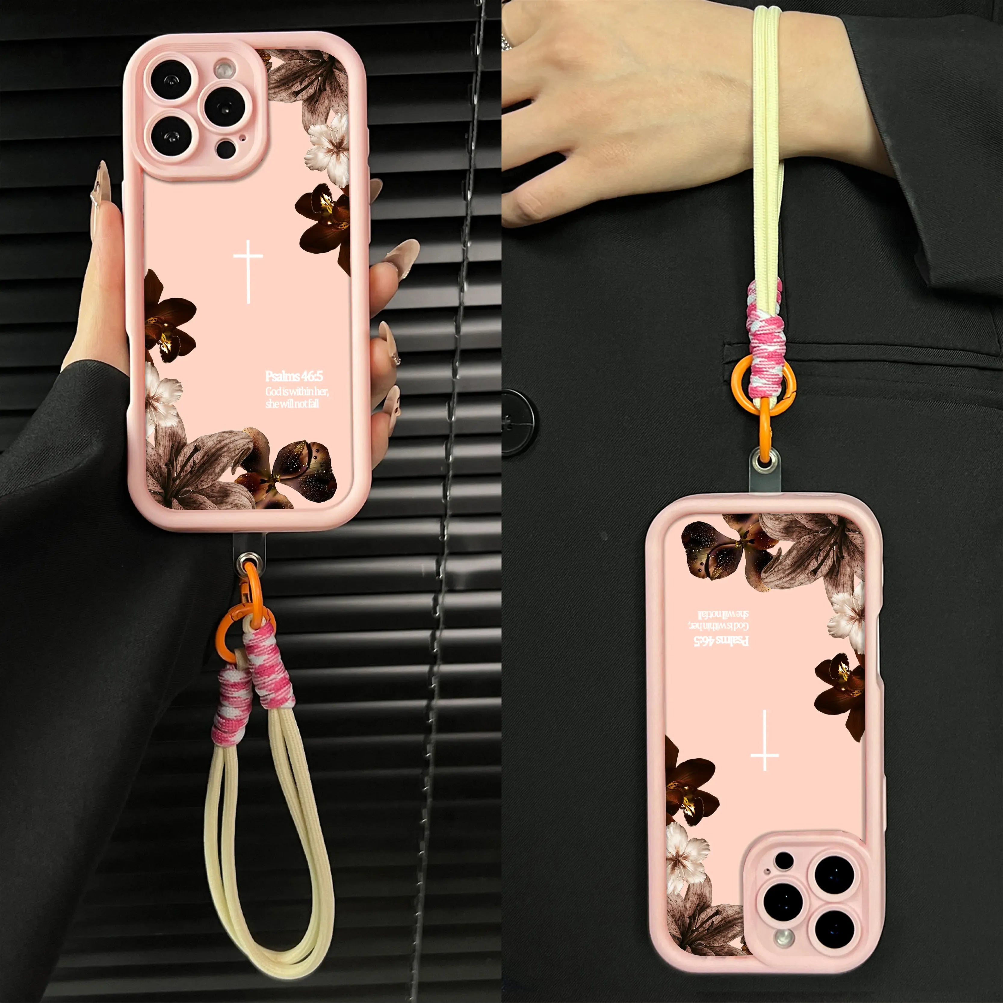 "Psalms 46:5" Vintage Floral Case with Lanyard | Christian Cross Phone Cover