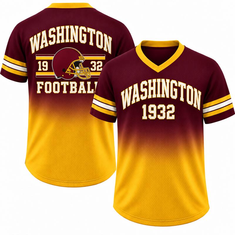 Game Day Gradient V-Neck Jersey – City Helmet Print Short-Sleeve Mesh Fan Shirt