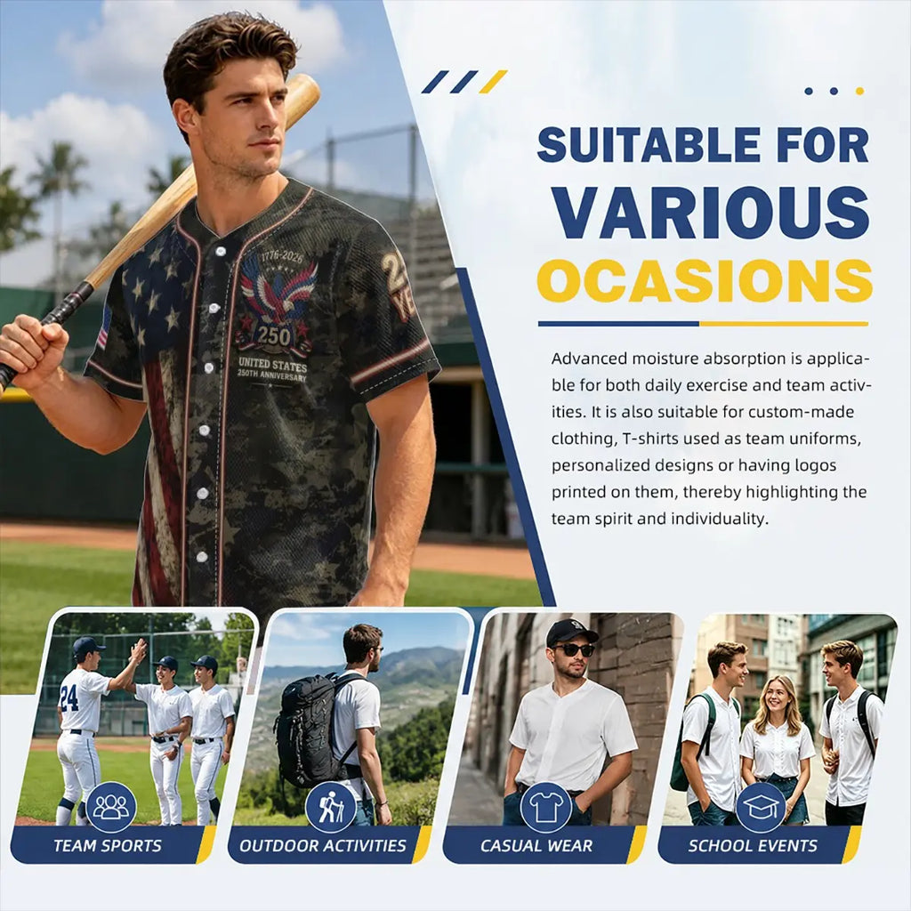 USA 250th Anniversary "1776-2026" Patriotic Baseball Jersey