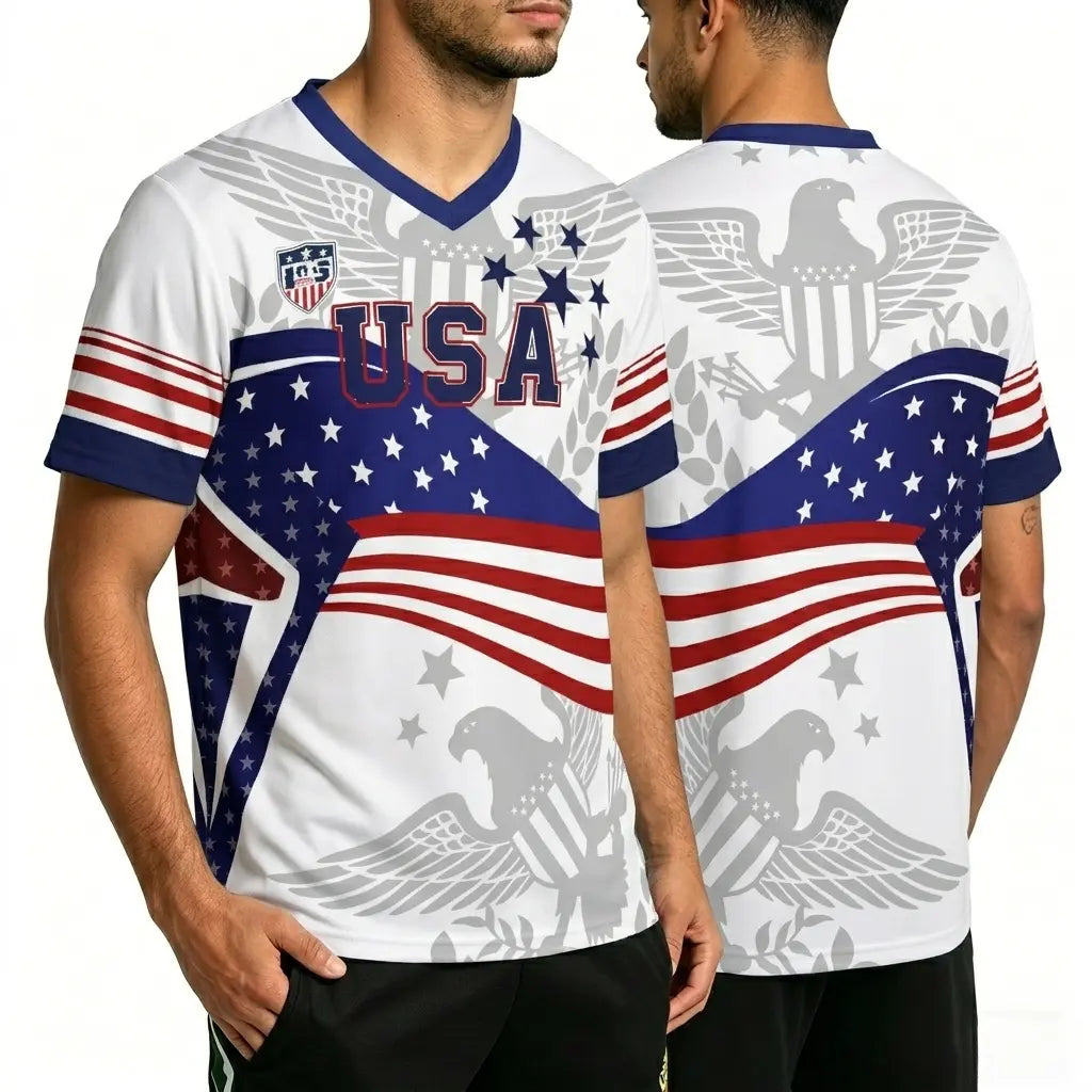 2026 USA Bald Eagle Graphic V-Neck Soccer Jersey – Patriotic Sports Fan Shirt