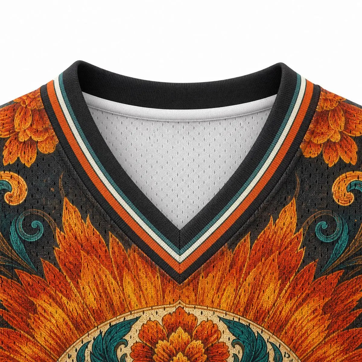 Ember Marigold Altar Calavera All-Over Print Mesh V-Neck Jersey Sports Shirt