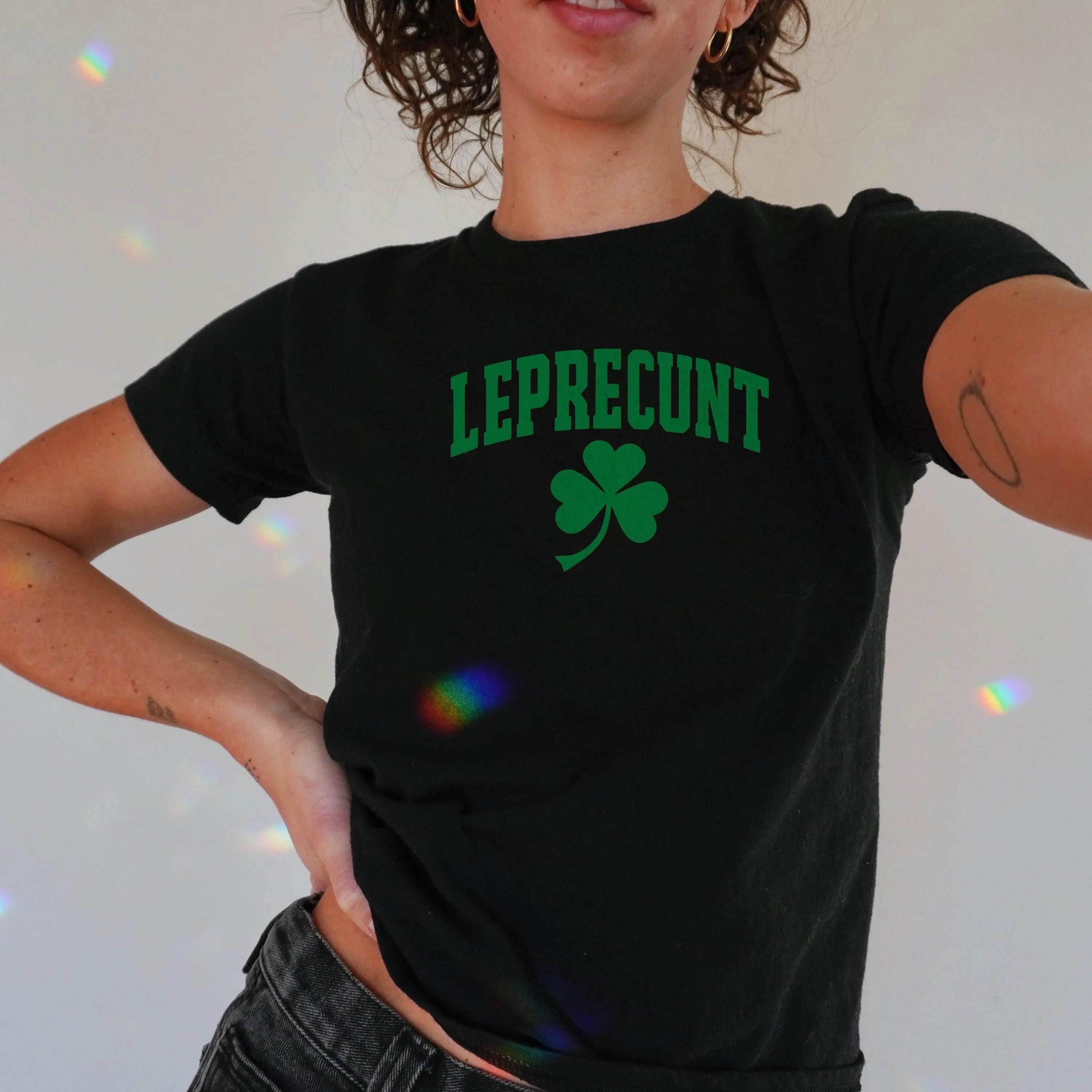 "Leprecunt" Y2K Baby Tee | Funny St. Patrick's Day Irish Graphic Shirt