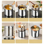 3-Piece Stainless Steel Mini Deep Fryer Set – Portable Pot with Strainer Basket & Food Tongs
