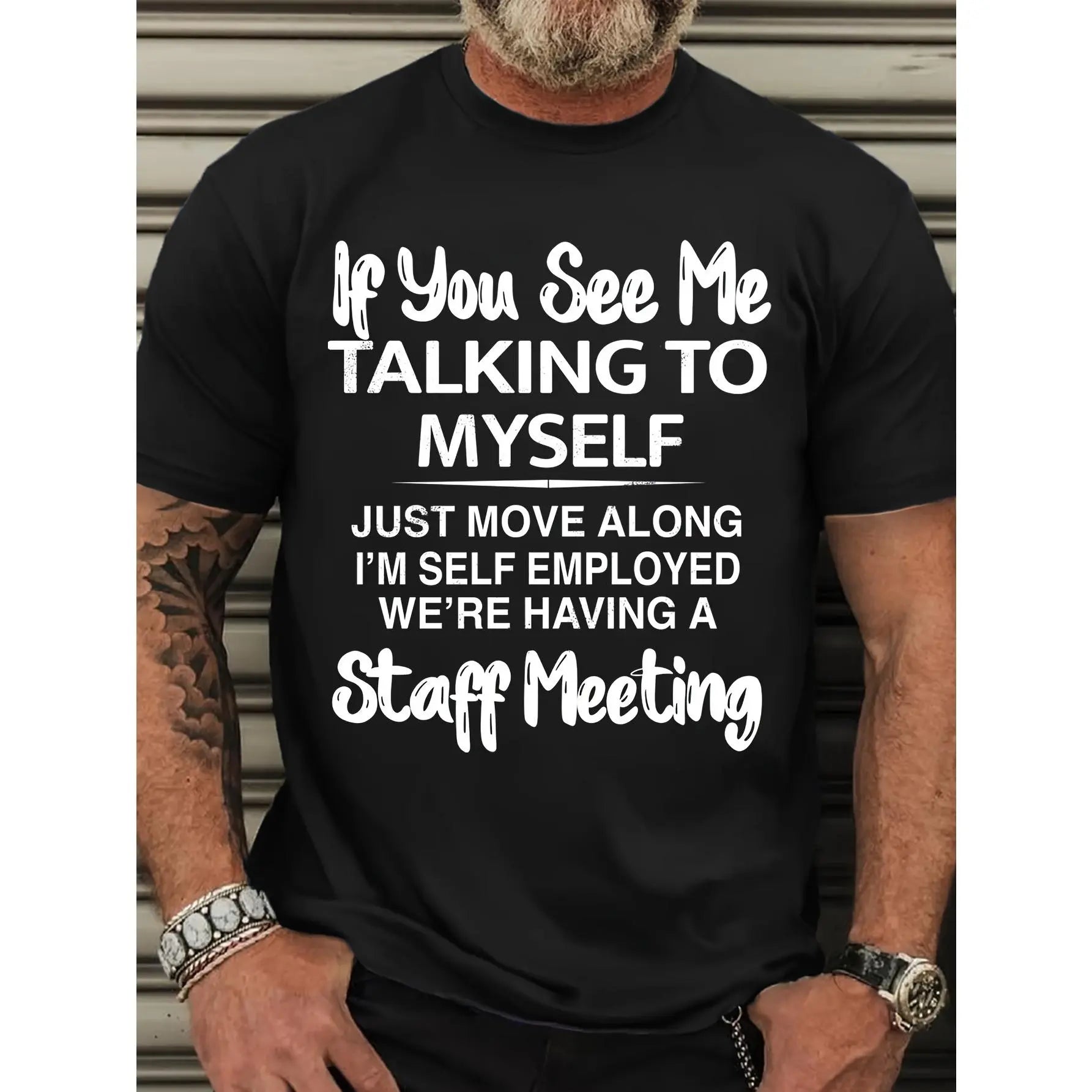 Men's Short Sleeve Graphic Print "If You See Me Talking to Myself" T-shirt for Summer, Outdoor Sports Tees