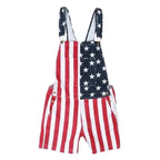 Men's and Women's American Flag Denim Overalls Stretch Shorts, Patriotic
