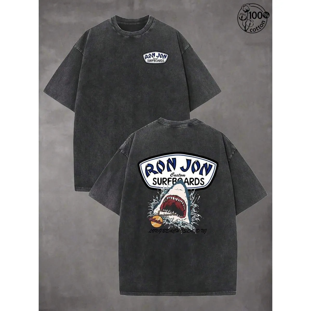 Vintage Shark Surfing T-Shirt - Retro Washed Cotton Beach Streetwear Top