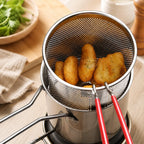 3-Piece Stainless Steel Mini Deep Fryer Set – Portable Pot with Strainer Basket & Food Tongs
