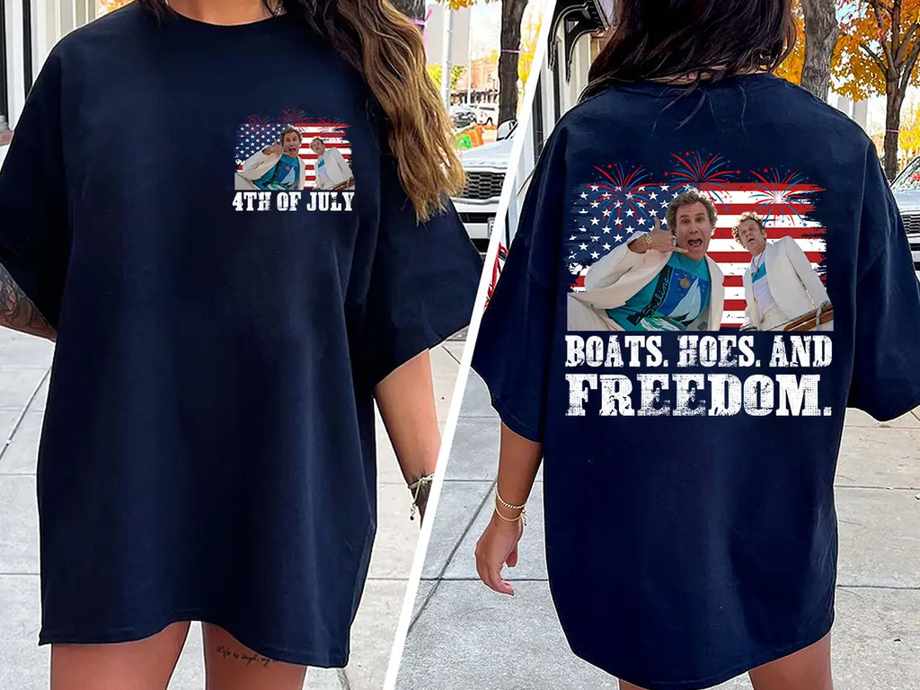 Comfort Colors "Boats Hoes & Freedom" Parody Shirt – Funny 4th of July Step Brothers Tee